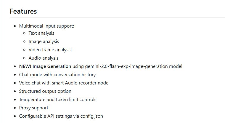 ComfyUI-Gemini_Flash_2.0_Exp：ComfyUI多模态分析新纪元，集成Gemini Flash 2.0，支持图像生成和语音聊天。

