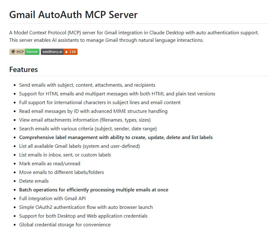 **Gmail-MCP-Server：自然语言AI助手，轻松管理Gmail**
